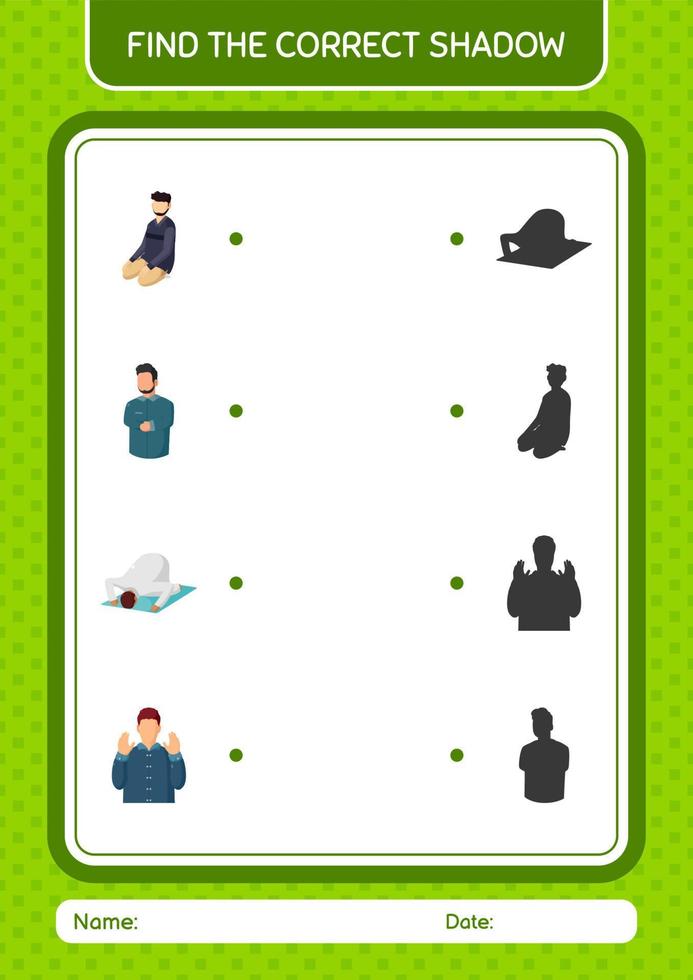 Find the correct shadows game with ramadan icon. worksheet for preschool kids, kids activity sheet vector