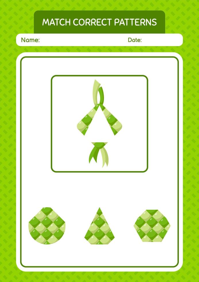 Match pattern game with ketupat. worksheet for preschool kids, kids activity sheet vector