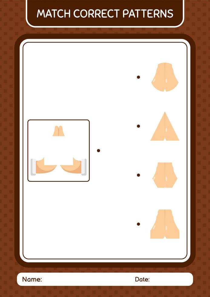 Match pattern game with praying. worksheet for preschool kids, kids activity sheet vector