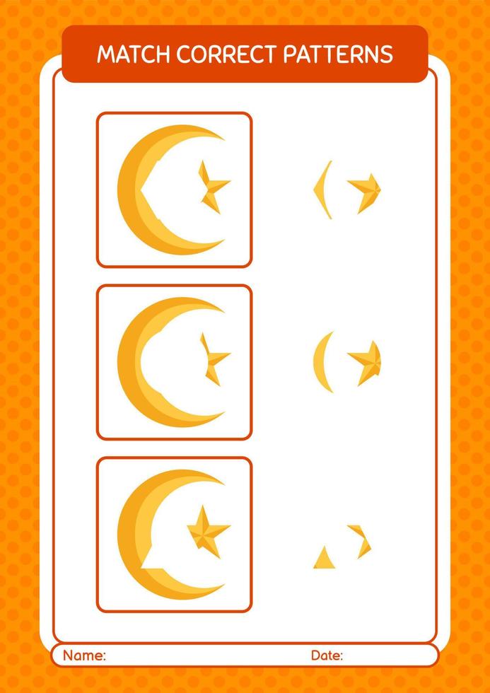 Match pattern game with moon and star. worksheet for preschool kids, kids activity sheet vector