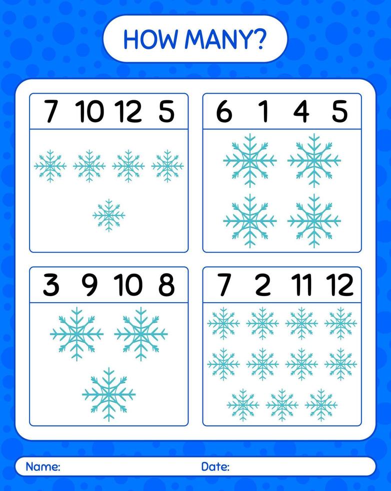 How many counting game with snowman. worksheet for preschool kids, kids activity sheet vector