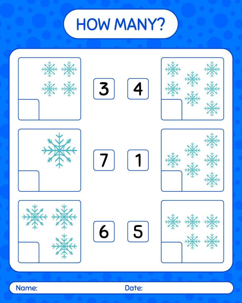 How many counting game with snowman. worksheet for preschool kids, kids activity sheet vector