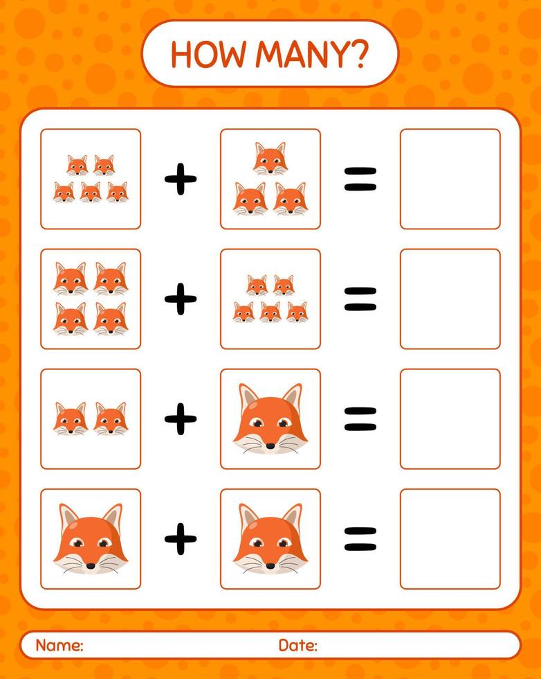 How many counting game with red fox. worksheet for preschool kids, kids activity sheet vector