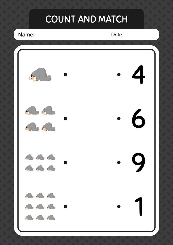 Count and match game with praying. worksheet for preschool kids, kids activity sheet vector