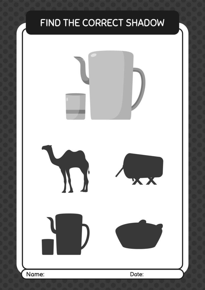 Find the correct shadows game with arabic teapot. worksheet for preschool kids, kids activity sheet vector