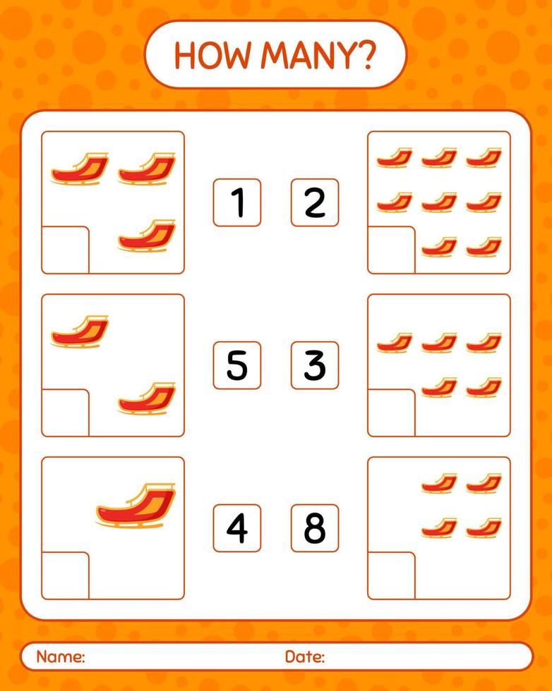 How many counting game with santa's sleigh. worksheet for preschool kids, kids activity sheet vector