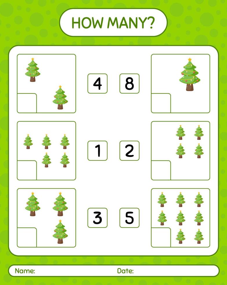 cuantos juegos de conteo con arbol de navidad. hoja de trabajo para niños en edad preescolar, hoja de actividades para niños vector