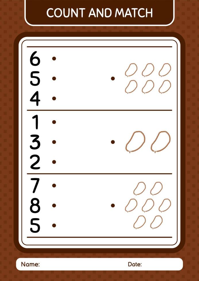 Count and match game with prayer beads. worksheet for preschool kids, kids activity sheet vector