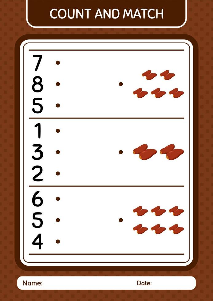 Count and match game with dates fruit. worksheet for preschool kids, kids activity sheet vector