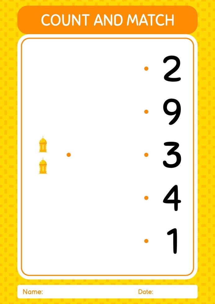 Count and match game with arabic lantern. worksheet for preschool kids, kids activity sheet vector