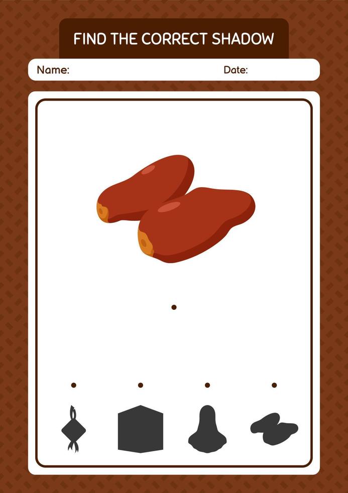 Find the correct shadows game with dates fruit. worksheet for preschool kids, kids activity sheet vector