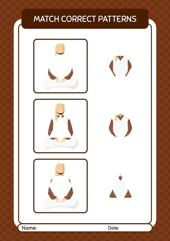 Match pattern game with arabian. worksheet for preschool kids, kids activity sheet vector
