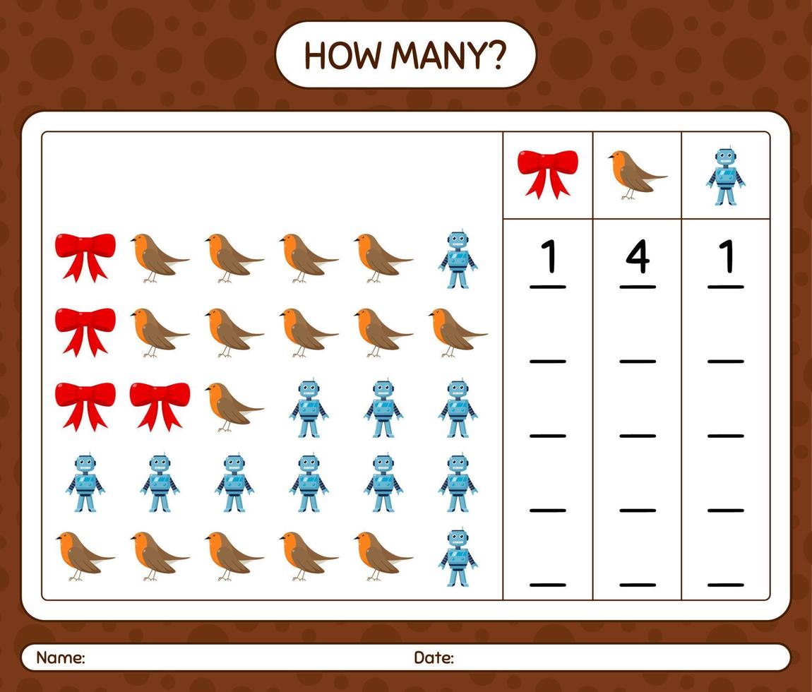 How many counting game with christmas icon. worksheet for preschool kids, kids activity sheet vector