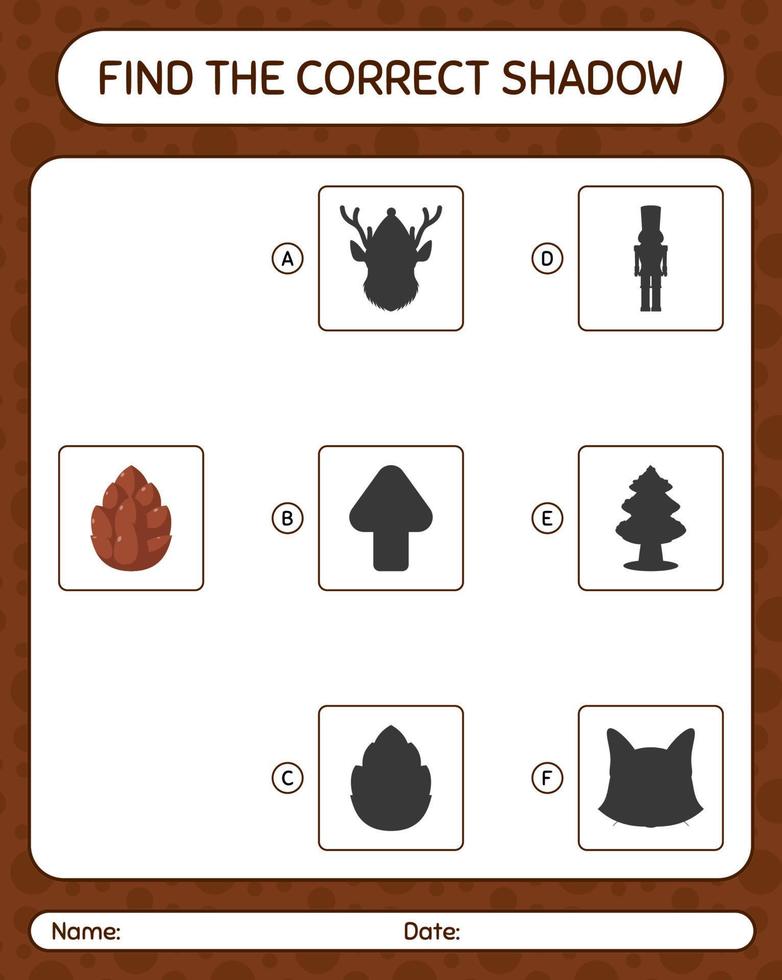 Find the correct shadows game with pine cone. worksheet for preschool kids, kids activity sheet vector