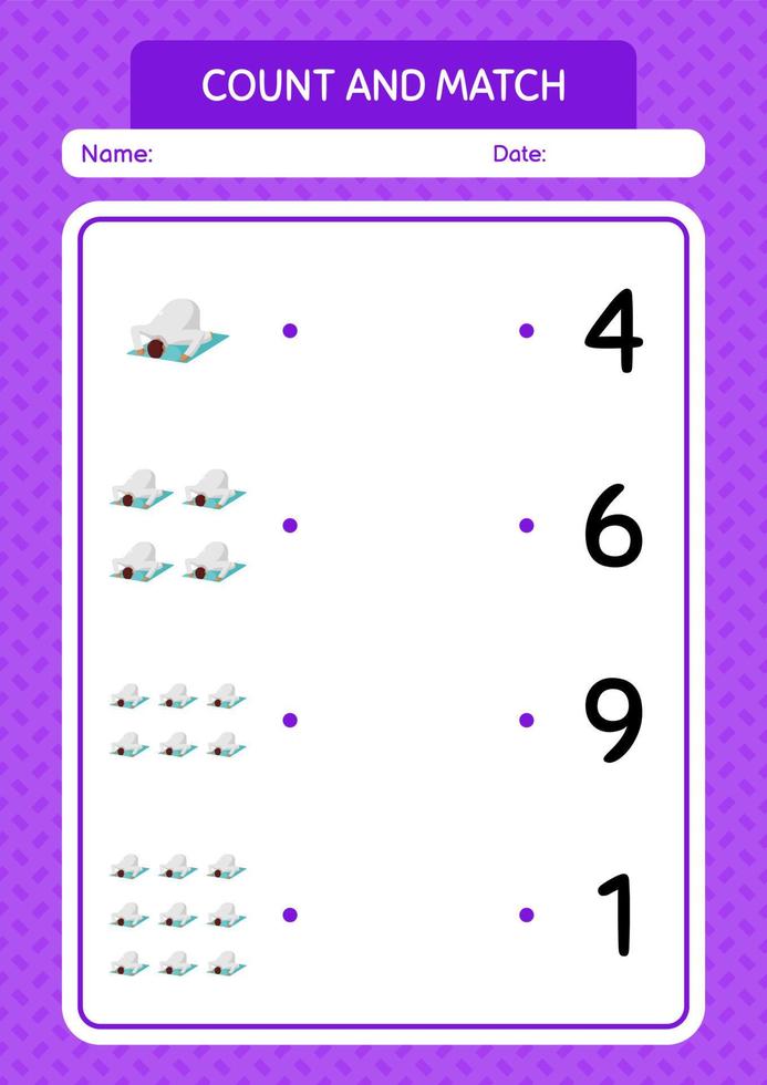 Count and match game with praying. worksheet for preschool kids, kids activity sheet vector