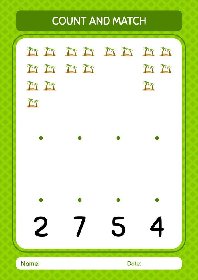 Count and match game with oasis. worksheet for preschool kids, kids activity sheet vector