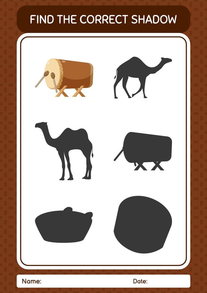 Find the correct shadows game with bedug drum. worksheet for preschool kids, kids activity sheet vector