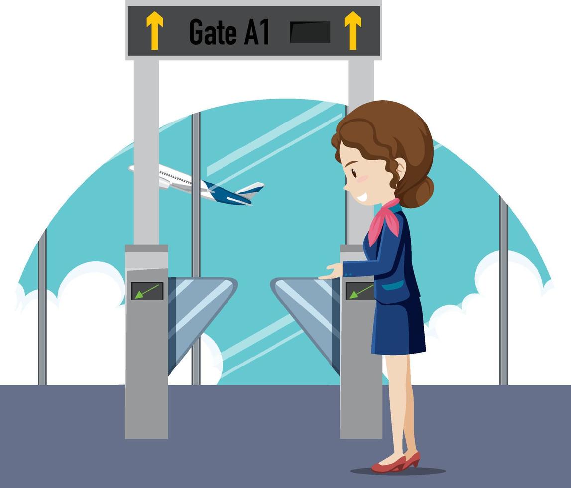 Boarding gate entrance with ground crew vector