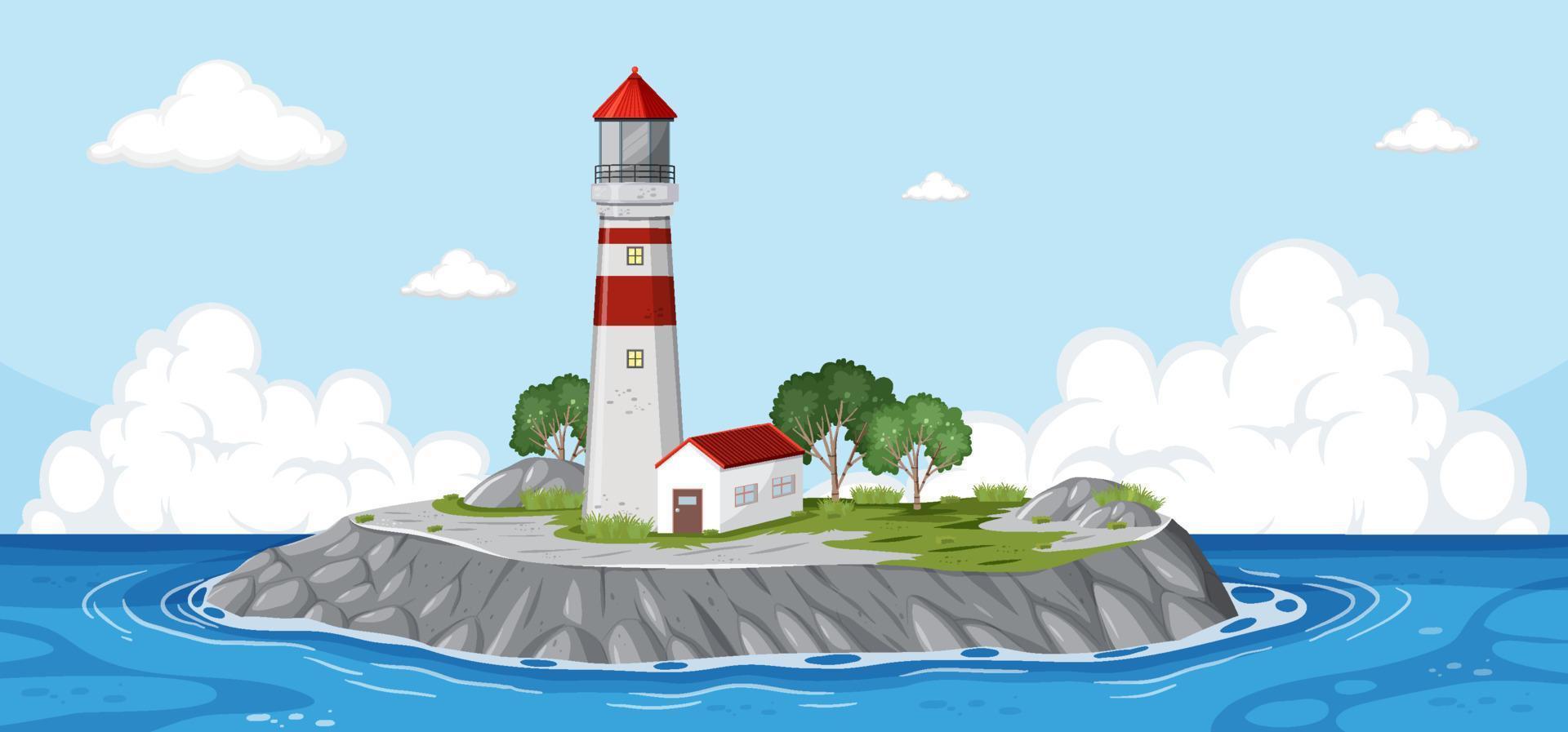 Lighthouse in on the island in the middle of the sea vector