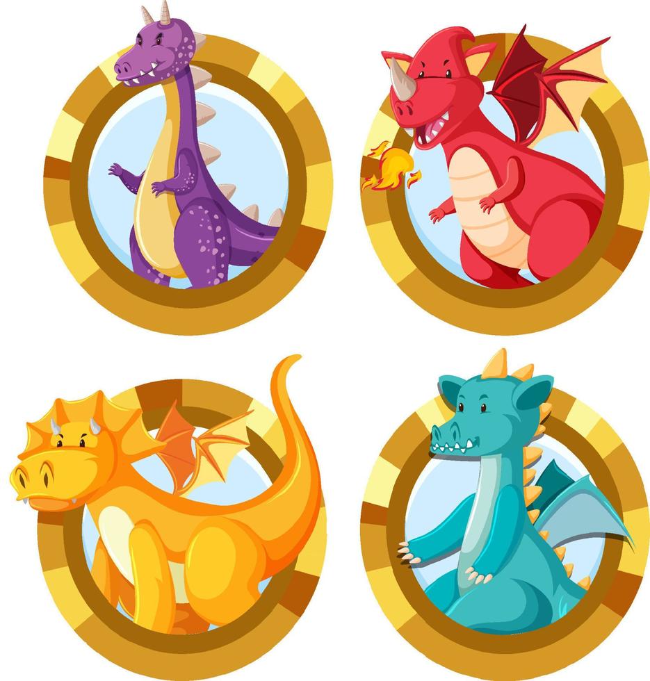 Set of different cute dragons cartoon vector