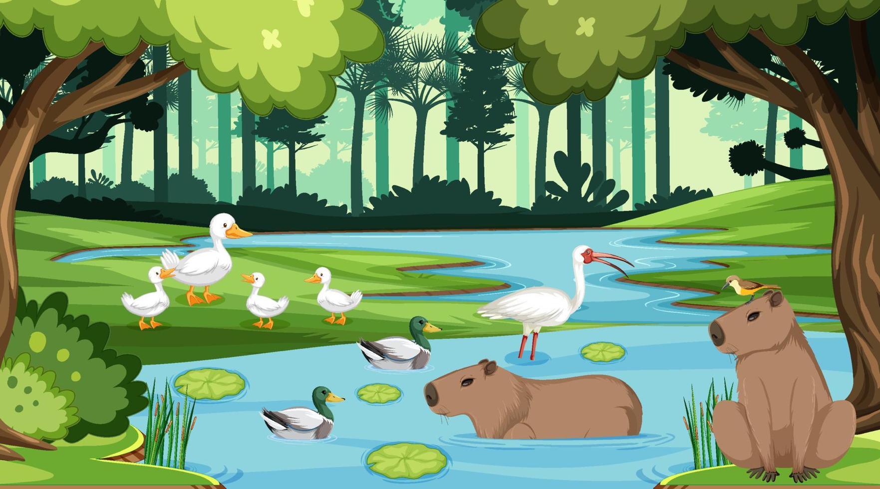 varios animales en el bosque vector