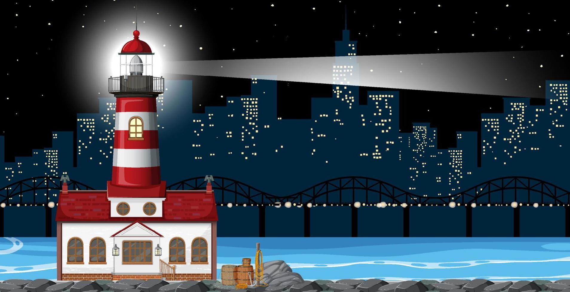 faro en escena nocturna vector