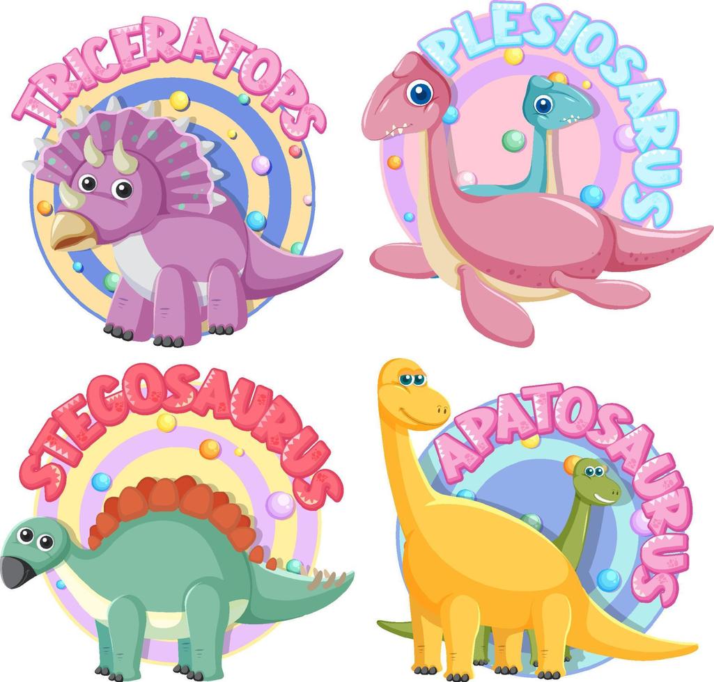 Set of cute dinosaur cartoon characters vector