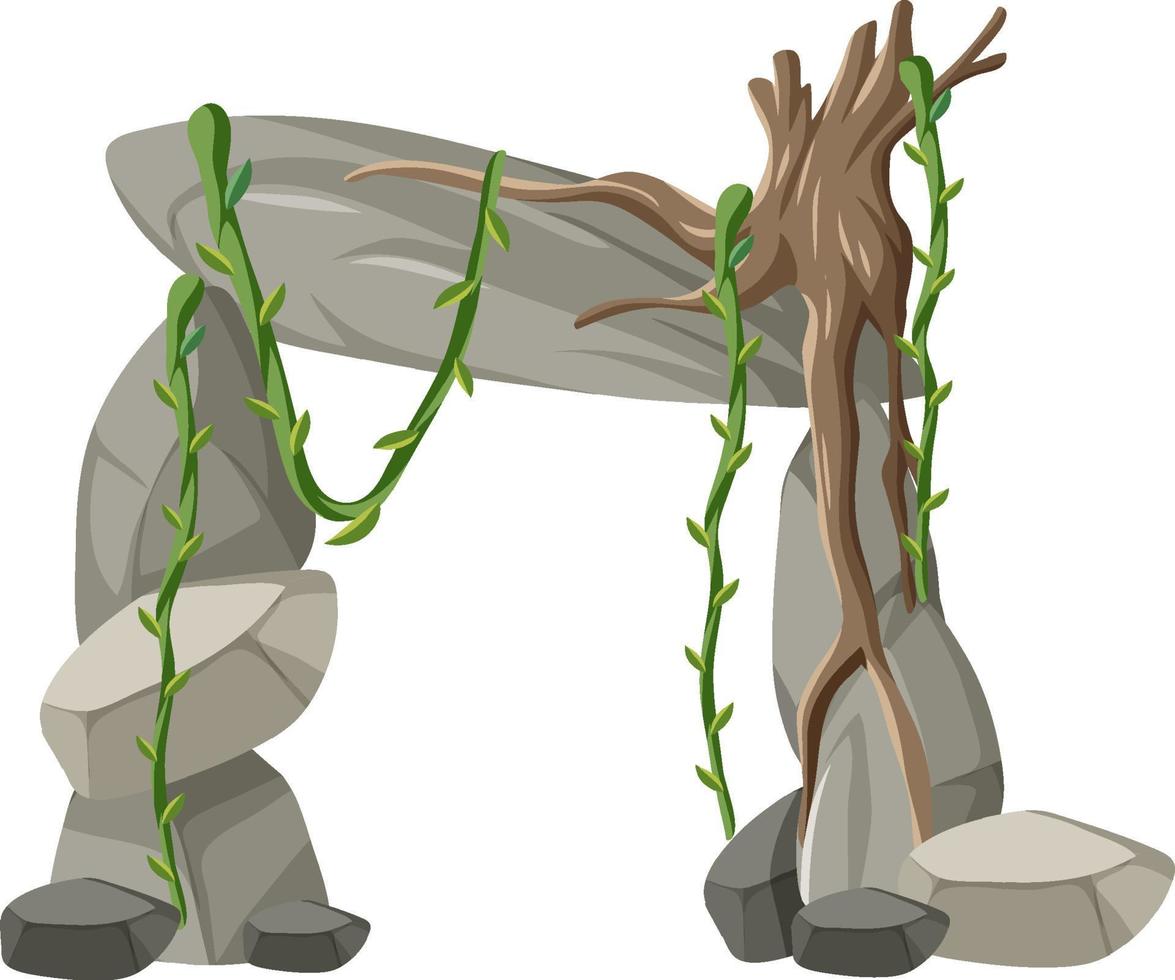 Isolated stone gate with liana vector