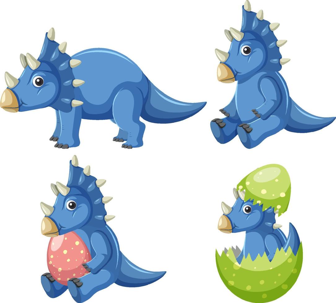Different blue triceratops dinosaur collection vector