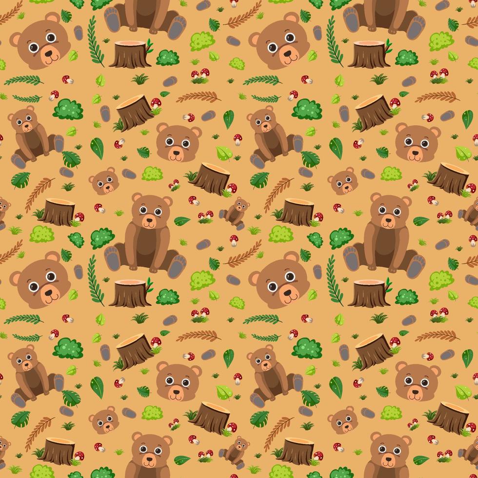 Brown bear seamless pattern vector