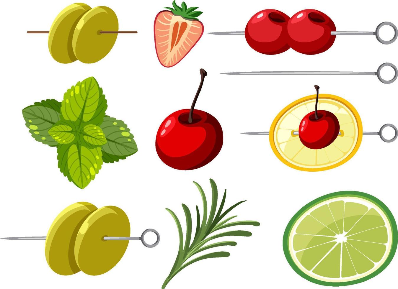 juego de palitos de fruta de cóctel vector