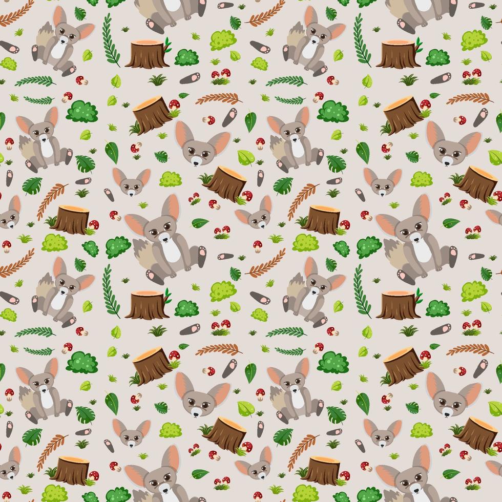 Cute fennec fox seamless pattern vector