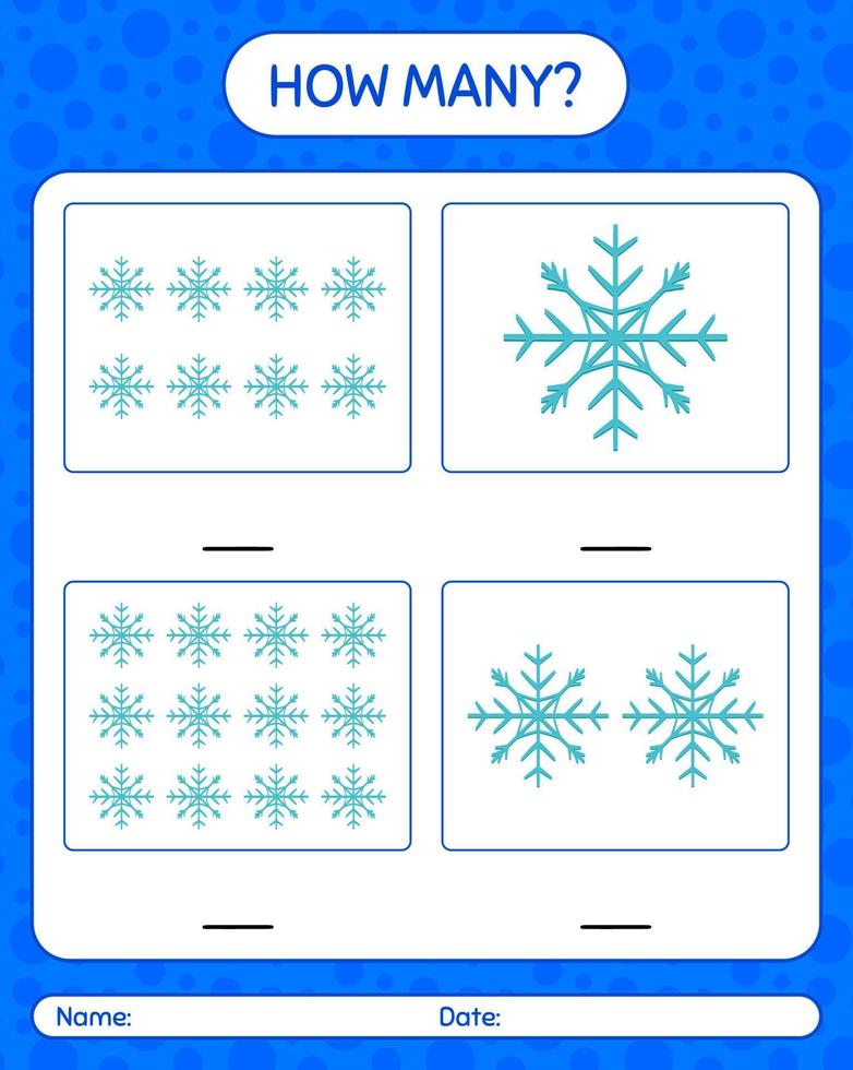 How many counting game with snowman. worksheet for preschool kids, kids activity sheet vector