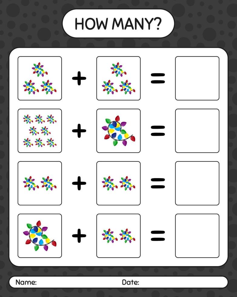 How many counting game with string light. worksheet for preschool kids, kids activity sheet vector