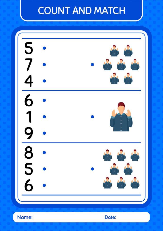 Count and match game with praying. worksheet for preschool kids, kids activity sheet vector