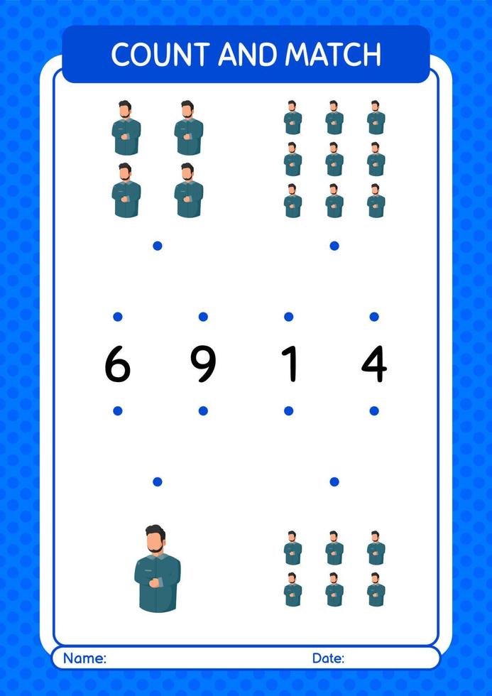 Count and match game with praying. worksheet for preschool kids, kids activity sheet vector