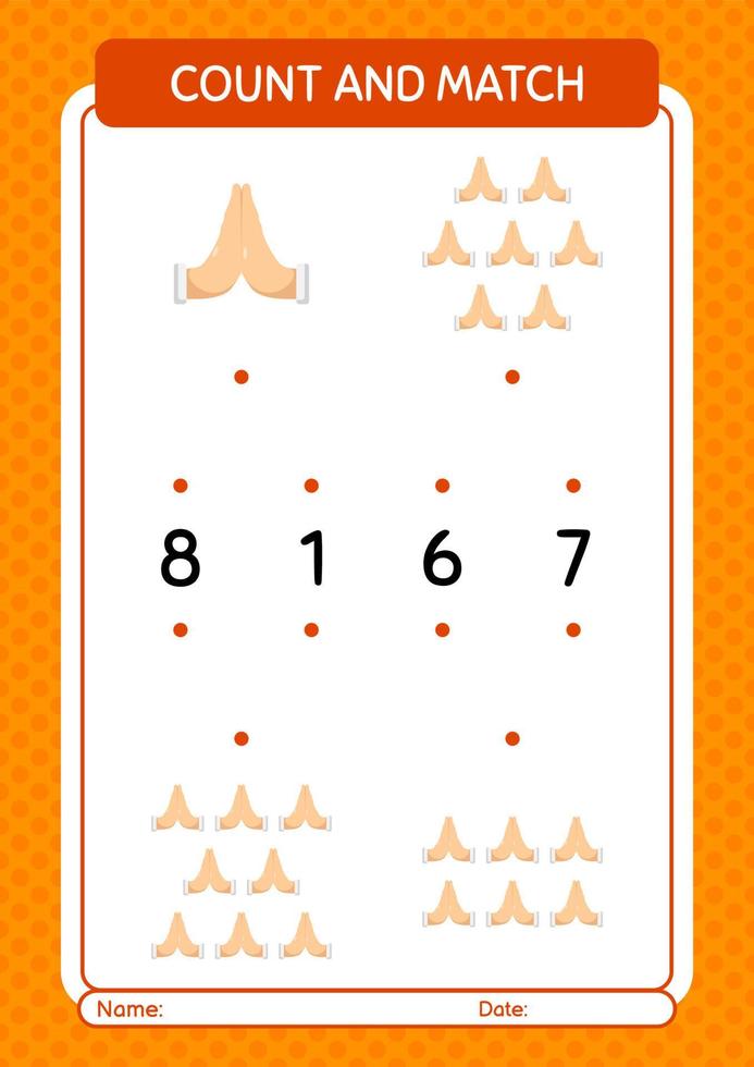Count and match game with praying. worksheet for preschool kids, kids activity sheet vector