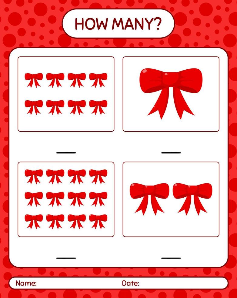 How many counting game with ribbon. worksheet for preschool kids, kids activity sheet vector
