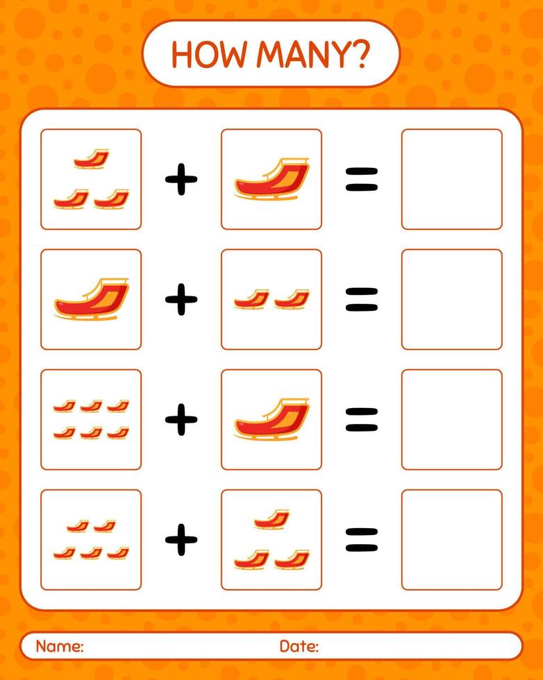 How many counting game with santa's sleigh. worksheet for preschool kids, kids activity sheet vector