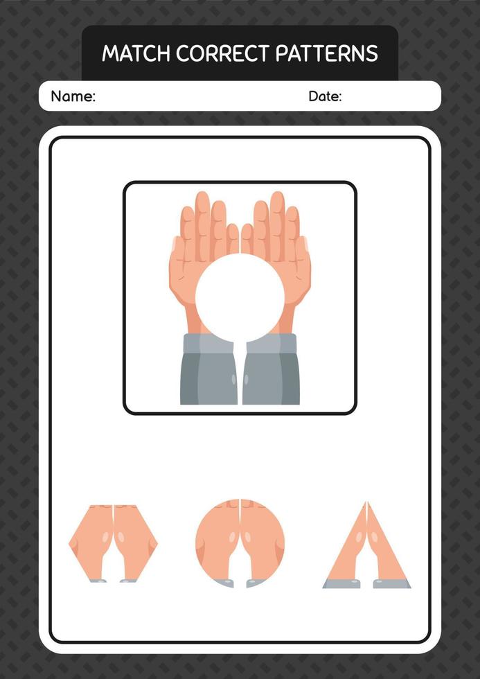 Match pattern game with praying. worksheet for preschool kids, kids activity sheet vector