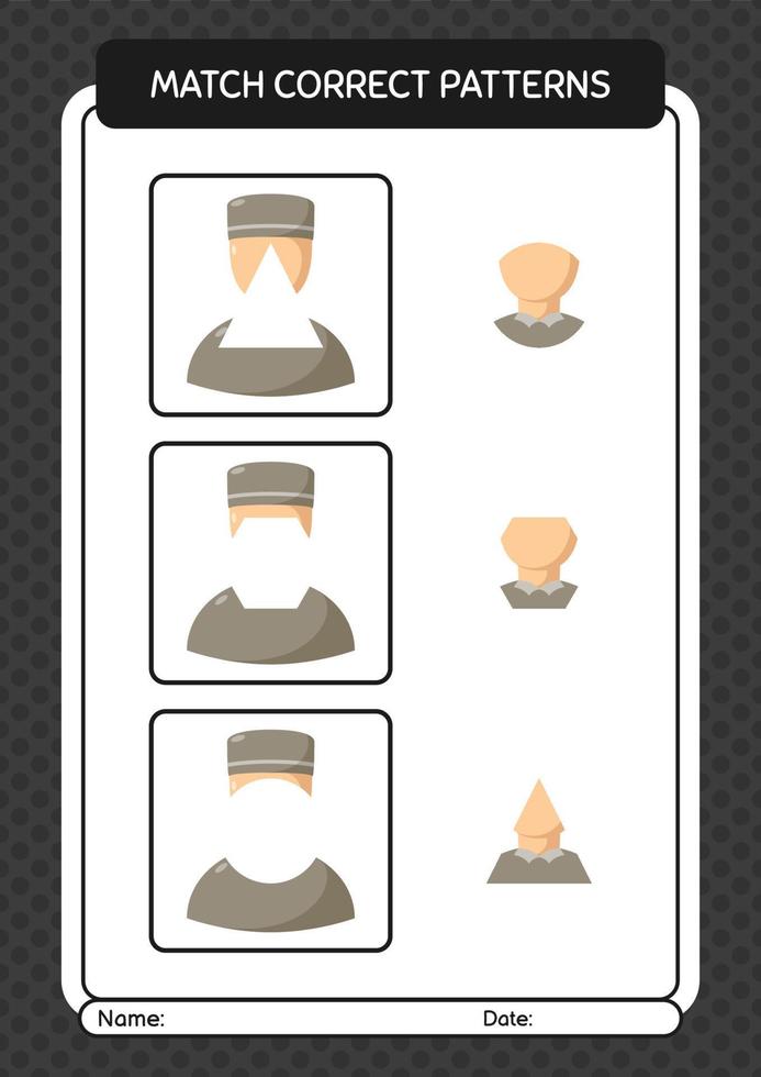 Match pattern game with male moslem. worksheet for preschool kids, kids activity sheet vector