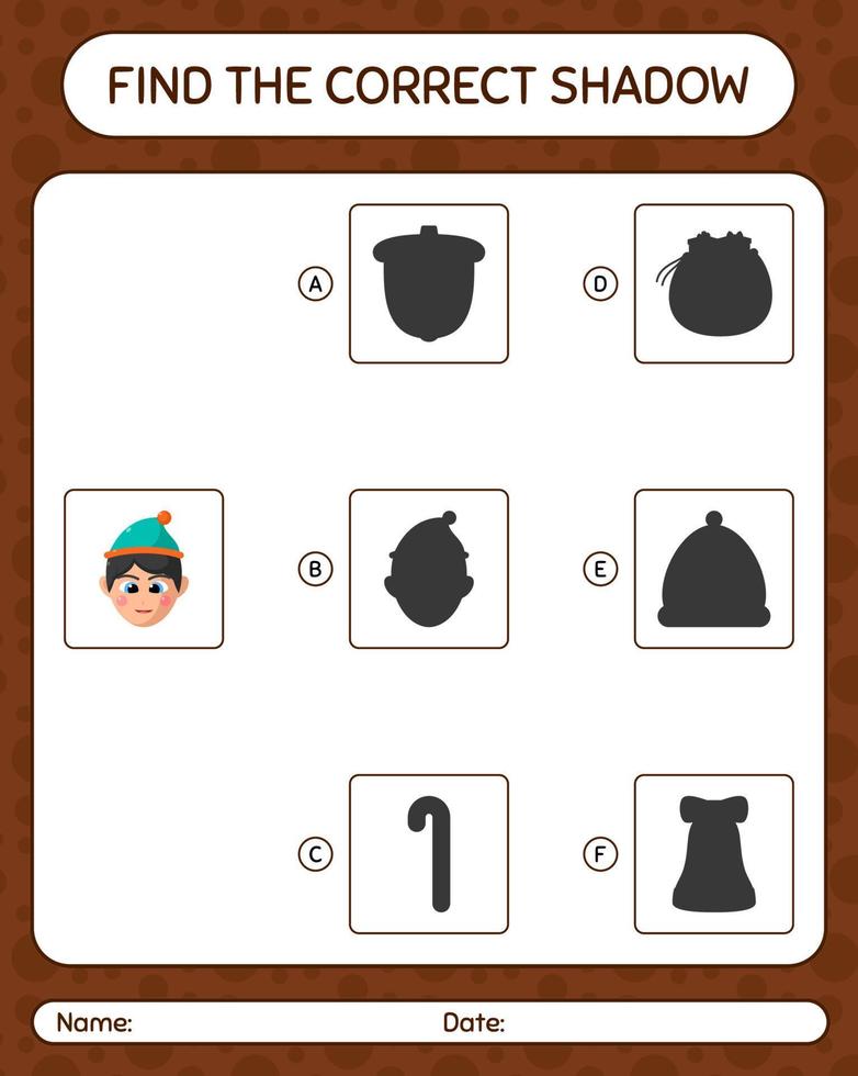 Find the correct shadows game with boys. worksheet for preschool kids, kids activity sheet vector
