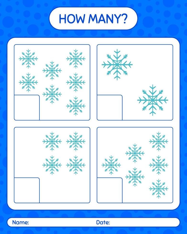 How many counting game with snowman. worksheet for preschool kids, kids activity sheet vector