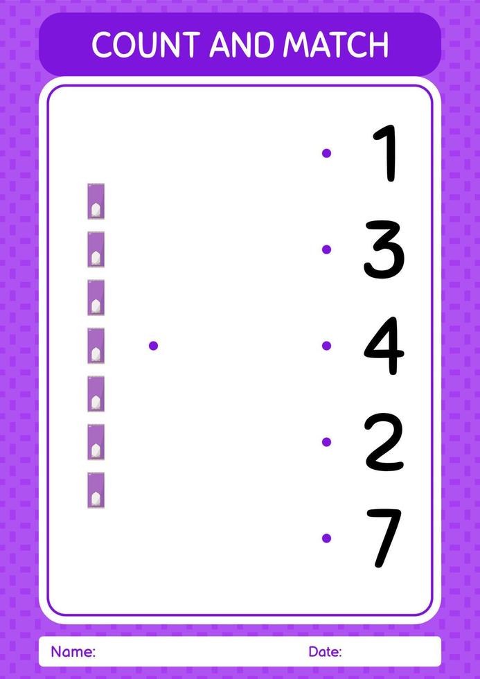 Count and match game with prayer rug. worksheet for preschool kids, kids activity sheet vector