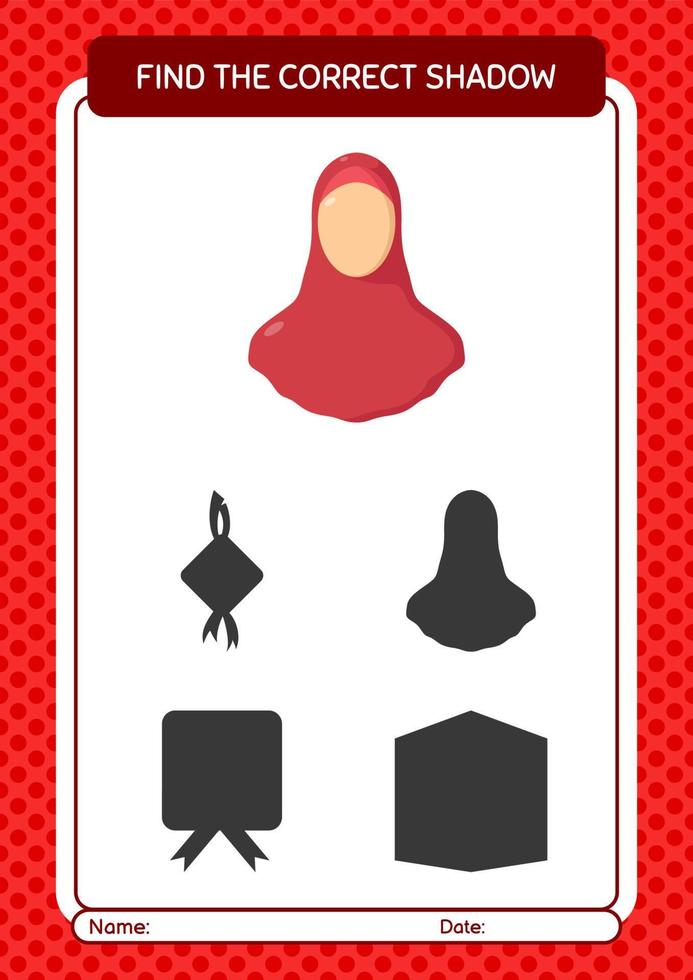Find the correct shadows game with female moslem. worksheet for preschool kids, kids activity sheet vector