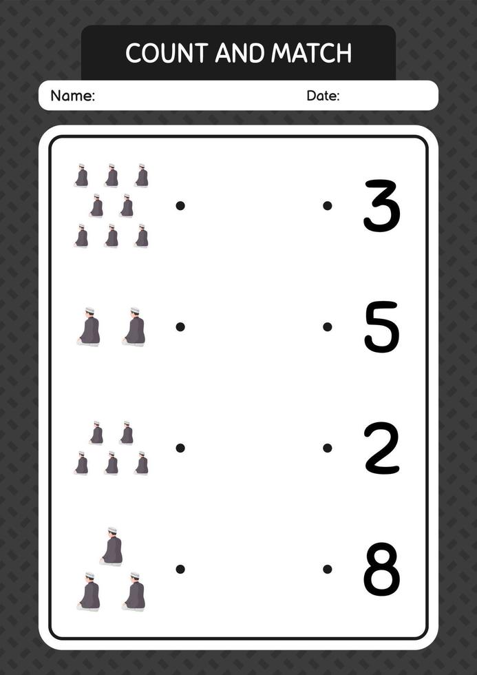 Count and match game with praying. worksheet for preschool kids, kids activity sheet vector