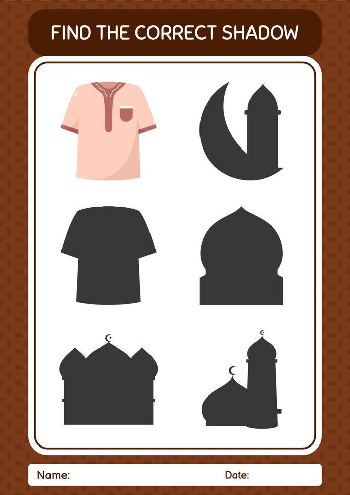 Find the correct shadows game with moslem shirt. worksheet for preschool kids, kids activity sheet vector