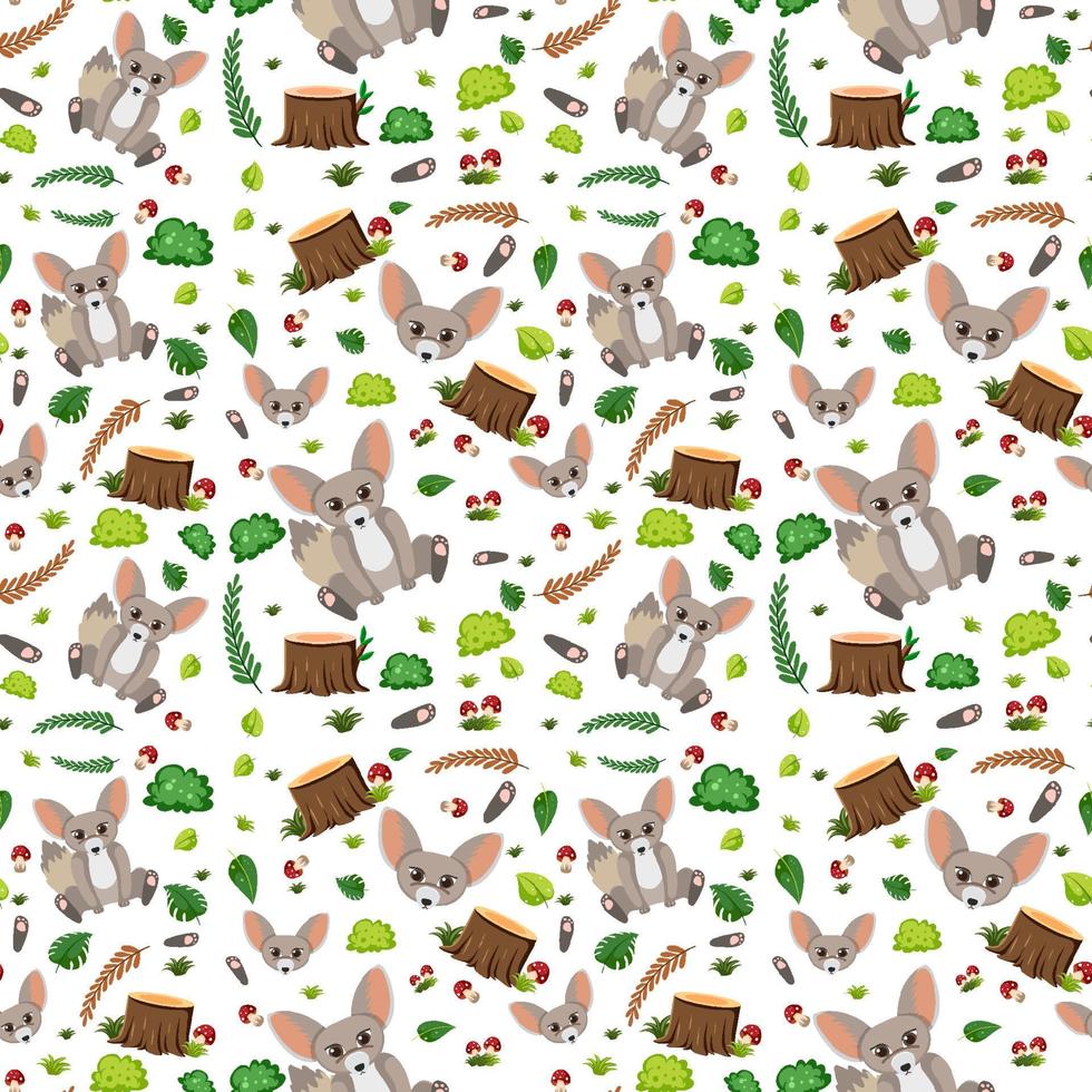 Fennec fox cute animal seamless pattern vector