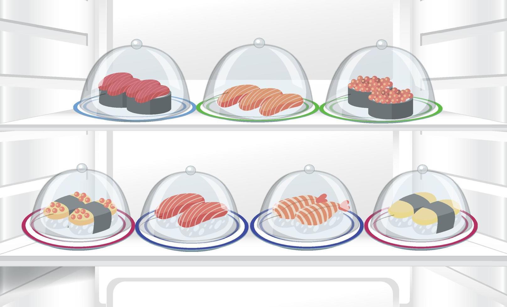 Inside of refrigerator with foods vector