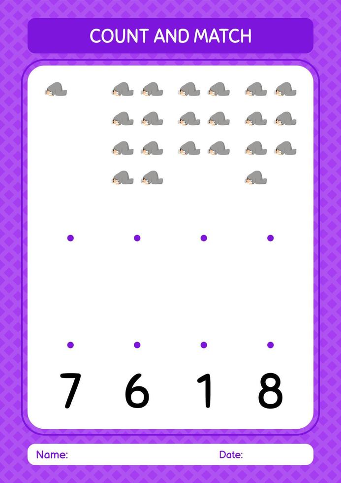 Count and match game with praying. worksheet for preschool kids, kids activity sheet vector